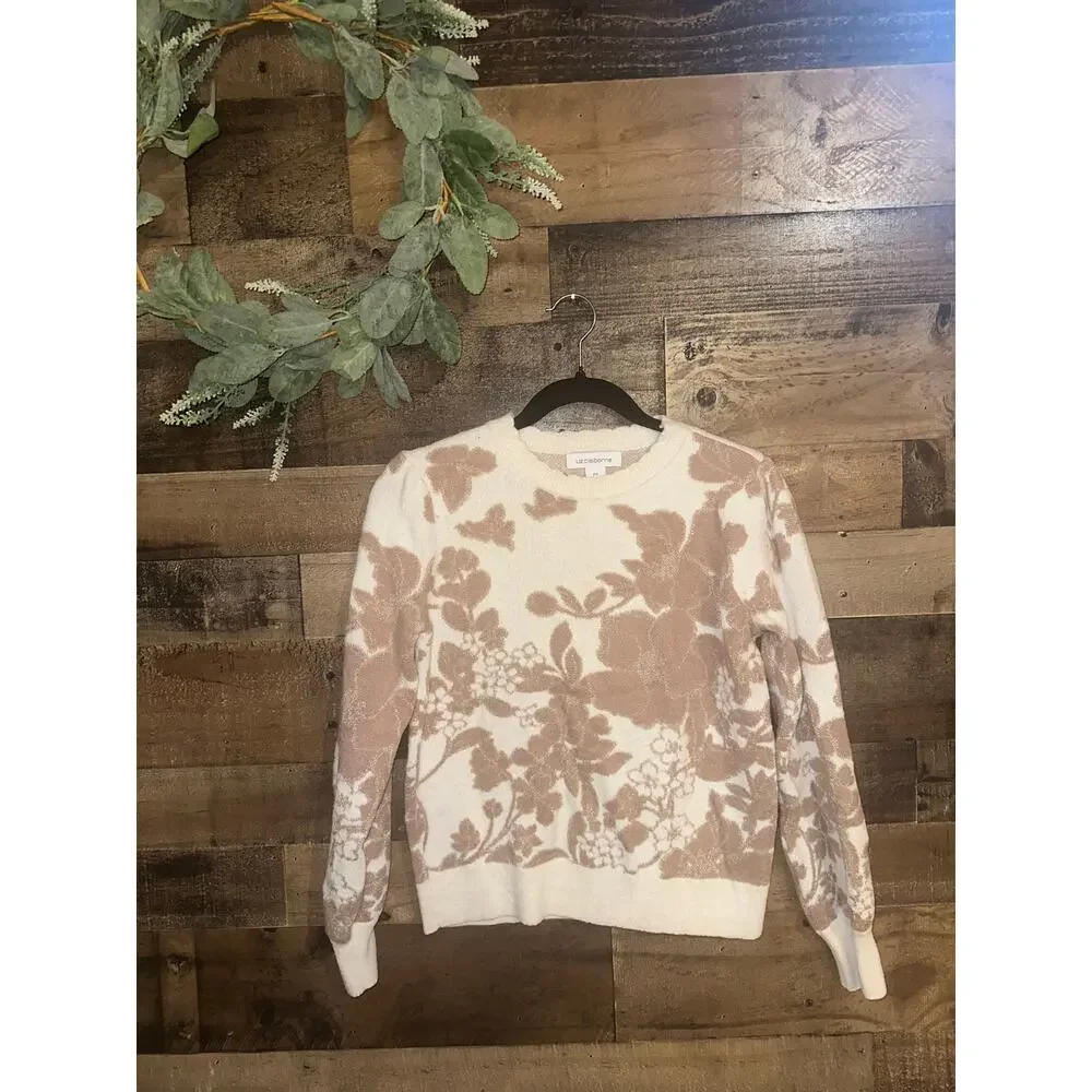 Liz Claiborne Womens Petite Floral Metallic Knit Pullover Sweater, size S
